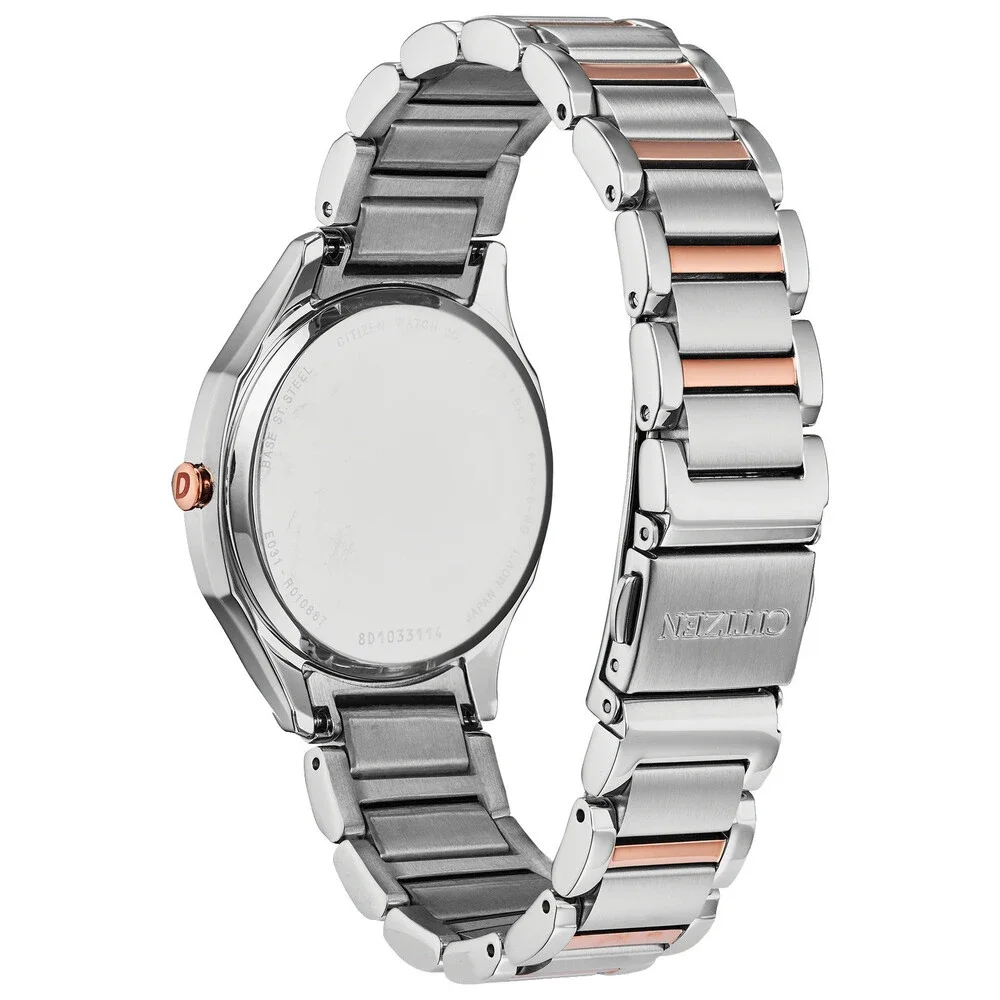 CITIZEN ECO DRIVE EM0756-53A WHITE DIAL TWO TONE BRACELET 35MM WOMENS WATCH
